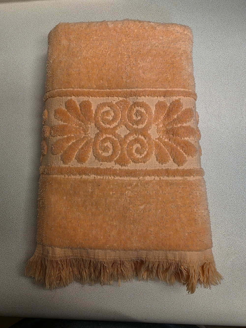Decorative Orange Fringe Bath Towel with Scroll Pattern